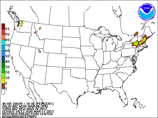 48-Hour Probability of Snow valid 00Z March 20, 2013