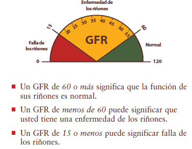 Gráfica que explica los resultados de la prueba GFR de sangre.