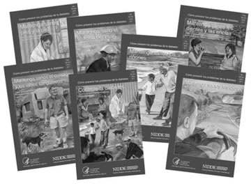 Fotos de las tapas de la serie de libritos sobre la prevención de la diabetes.