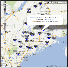 Example of Google Map showing temperatures