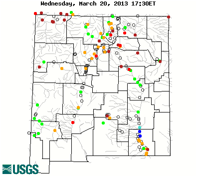 Current streamflow conditions in New Mexico; click to go to a live map.