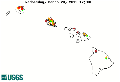 Stream gage levels in Hawaii, relative to 30 year average.