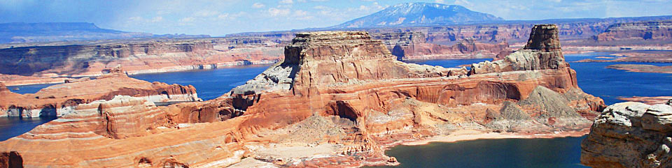 From Alstrom Point you can see Gunsight Butte, Padre Bay, and Navajo Mountain