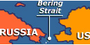 The Bering Straight between Russia on the east and Alaska on the west