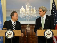 Date: 02/14/2013 Description: Secretary of State John Kerry and United Nations Secretary General Ban Ki-moon address reporters after their bilateral meeting at the U.S. Department of State in Washington, D.C., February 14, 2013 - State Dept Image