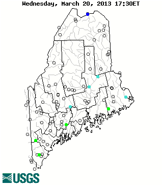 Stream gage levels in Maine, relative to 30 year average.