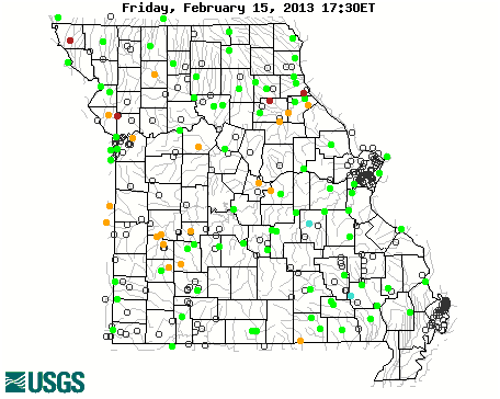 Stream gage levels in Missouri, relative to 30 year average.