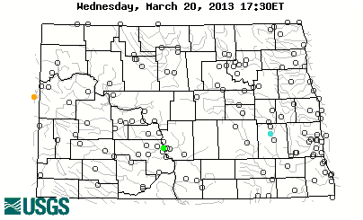 Stream gage levels in North Dakota, relative to 30 year average.