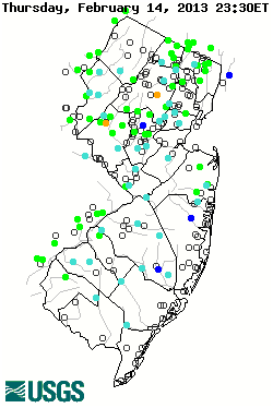 Stream gage levels in New Jersey, relative to 30 year average.