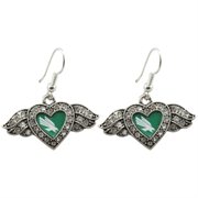 North Texas Mean Green Ladies Winged Heart Rhinestone Dangle Earrings