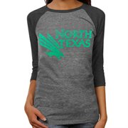 adidas North Texas Mean Green Ladies Supersize Fan Raglan Tri-Blend T-Shirt - Ash/Charcoal