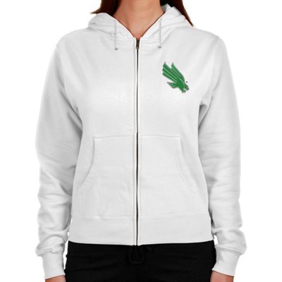 North Texas Mean Green Ladies Logo Applique Midweight Zip Hoodie - White