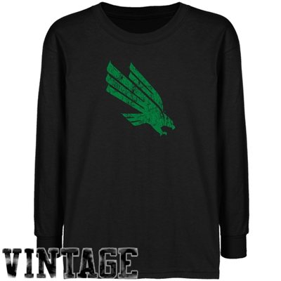 North Texas Mean Green Youth Black Distressed Logo Vintage T-shirt