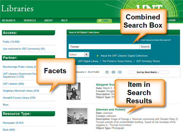 screen capture of combined search box with results