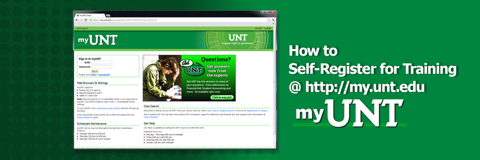 How to Self-Register for Training at http://my.unt.edu - click for more information