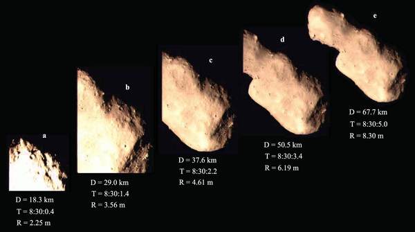 Images of the asteroid Toutatis taken during Chang'e-2 flyby in December 2012.