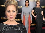 Christina Applegate dazzles in black gown at Anchorman 2 premiere but Kristen Wiig's dowdy orange and grey dress fails to flatter