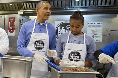 Photo: Does the president make a mean burrito? President Obama, the first lady and their daughters Malia and Sasha visited DC Central Kitchen today to honor Martin Luther King Jr.'s legacy of service. The soup kitchen prepares thousands of meals every day for distribution to local shelters. http://yhoo.it/1f0tdCI 

Share your own stories in honor of MLK Day: