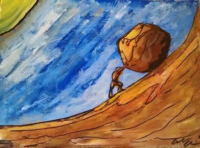 Photo: We see our U.S. House representatives like Sisyphus rolling his boulder up a hill: a heroic but tragic figure fighting a gridlocked force. In other words, most voters blame anyone but their own representative. We asked voters, including many here on Facebook, to share their perspectives. Here's what you told us: http://yhoo.it/1gMCDB1 ("The Myth of Sisyphus" illustration by Flickr user Andrew Allingham)