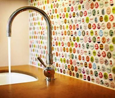 Photo: If you enjoy bottled drinks, save the bottle caps for later. You can repurpose them for upcycle projects like this DIY kitchen backsplash. http://bit.ly/1cEEOXq

Image from @nestdesign
Pinned by @ohcaptain