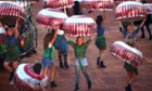 Dancers dressed as Tunnock's teacakes