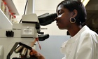 Student using microscope