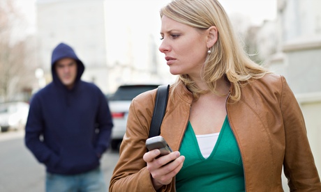 Model posing, stalked person on street