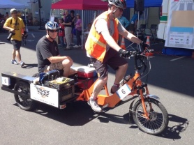 Individuals participate in Portland Disaster Relief Trials to demonstrate how cargo bikes can be used in disaster response