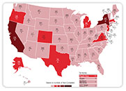 Map of United States with number of non-compliers displayed by state (see Text View)