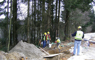 Pouring concrete for noise wall