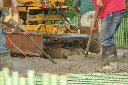 Spreading the concrete