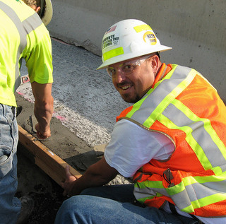 Close-up of crews working on I-5