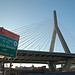 "American Recovery and Reinvestment Act" (ARRA) sign near the base of the Zakim Bridge, Charlestown MA