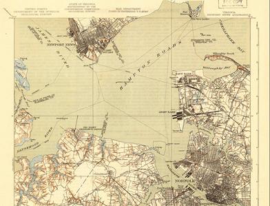Thumbnail image of Norfolk, VA 1921 topographic map.