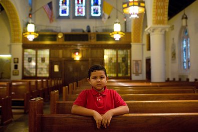 Carlos Garcia Lobo, 8, has been unable to register to attend the Drexel Avenue School in Westbury.