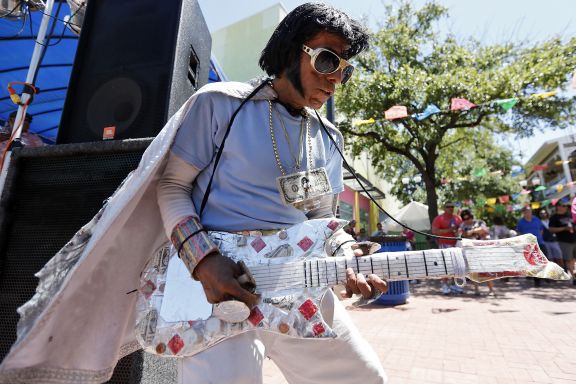 Hispanic Elvis performs during a Cinco de Mayo celebration in Market Square. He has become a favorite of visitors to downtown San Antonio.