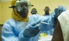 A volunteer receives the Ebola vaccination at the vaccines centre in Bamako, Mali.