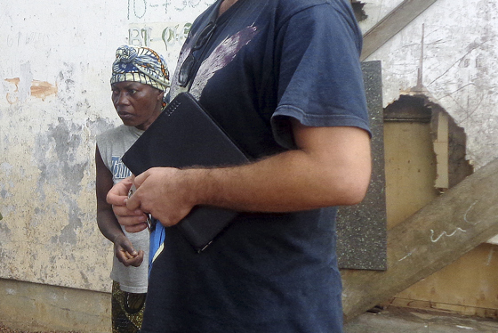 American video journalist Ashoka Mukpo at an iron ore mining camp in Bong County, Liberia in Aug. 2013