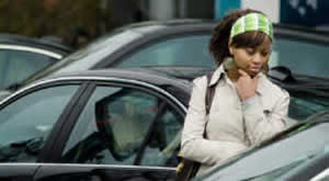 Woman shopping for new car