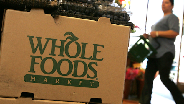 The Whole Foods logo adorns a cardboard box at a Whole Foods Market. (credit: Justin Sullivan/Getty Images)