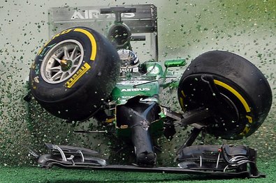 A Caterham driven by Kamui Kobayashi crashed at the Australian Grand Prix in March.