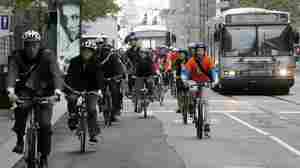 SAN FRANCISCO - Bicyclists commute along Market Street on the 12th annual Bike to Work Day May 18, 2006 in San Francisco, California.