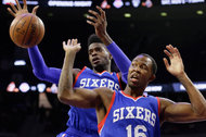 The 76ers’ Nerlens Noel, left, with Chris Johnson, was the sixth overall pick in the 2013 draft. He was obtained in a trade with the Pelicans.