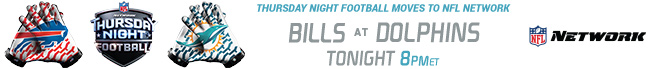 Thursday Night Football - Bills at Dolphions - Tonight at 8:00 PM