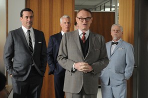 Don Draper (Jon Hamm), Roger Sterling (John Slattery), Lane Pryce (Jared Harris) and Bertram Cooper (Robert Morse) - Mad Men - Season 5, Episode 2 - Photo Credit: Michael Yarish/AMC