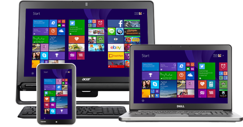 A tablet, a laptop, and an all-in-one running Windows 8.1