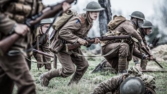 Re-enactment of British soldiers fighting