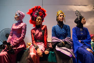 Models in designs by Calvin Thoo at the Islamic Fashion Festival in Kuala Lumpur, Malaysia.