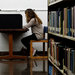 Students in the library at California State University, Long Beach.