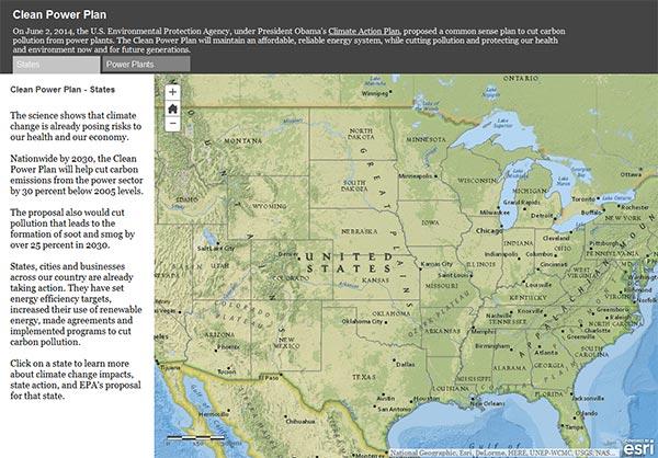 Thumbnail image of the Clean Power Plan GIS state map application